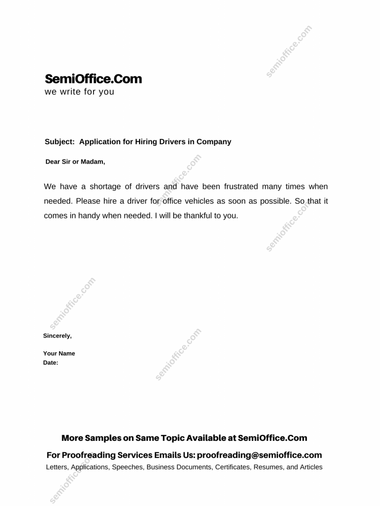 Application for Requesting a Driver from Company