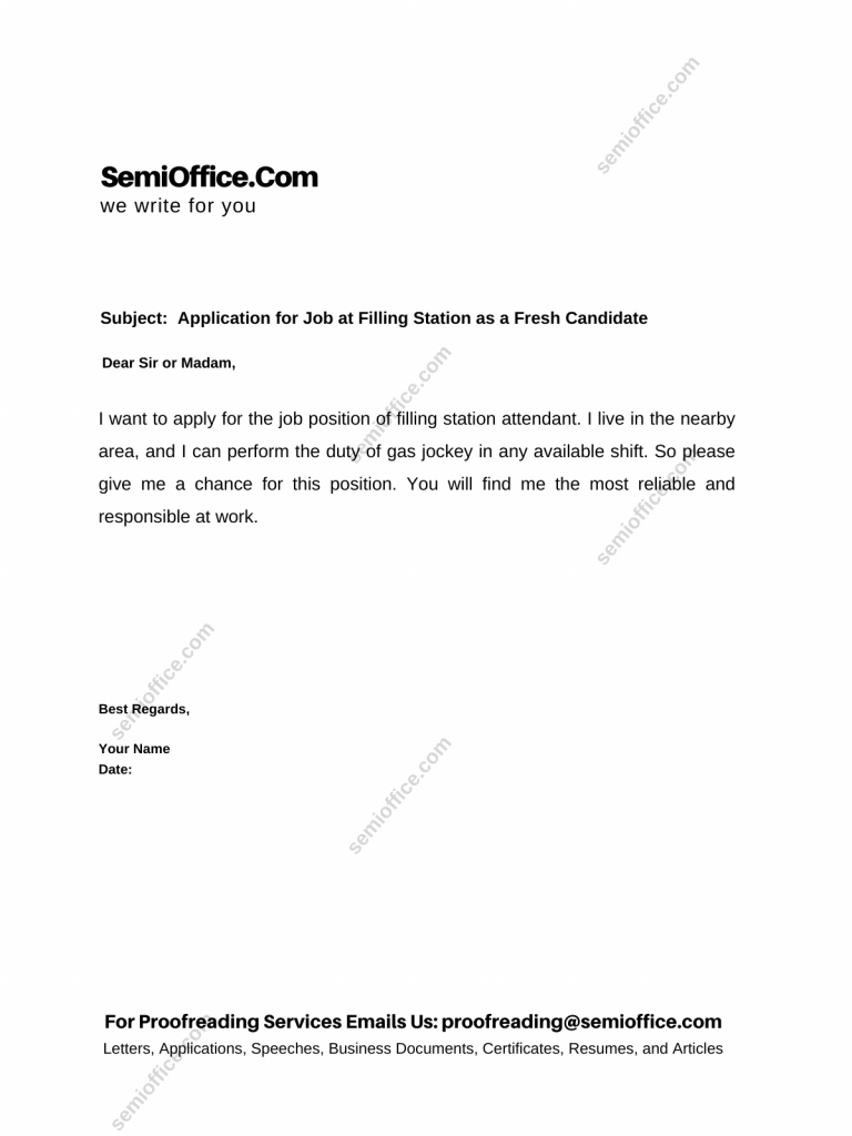 Application for Job at Filling Station as a Fresh Candidate