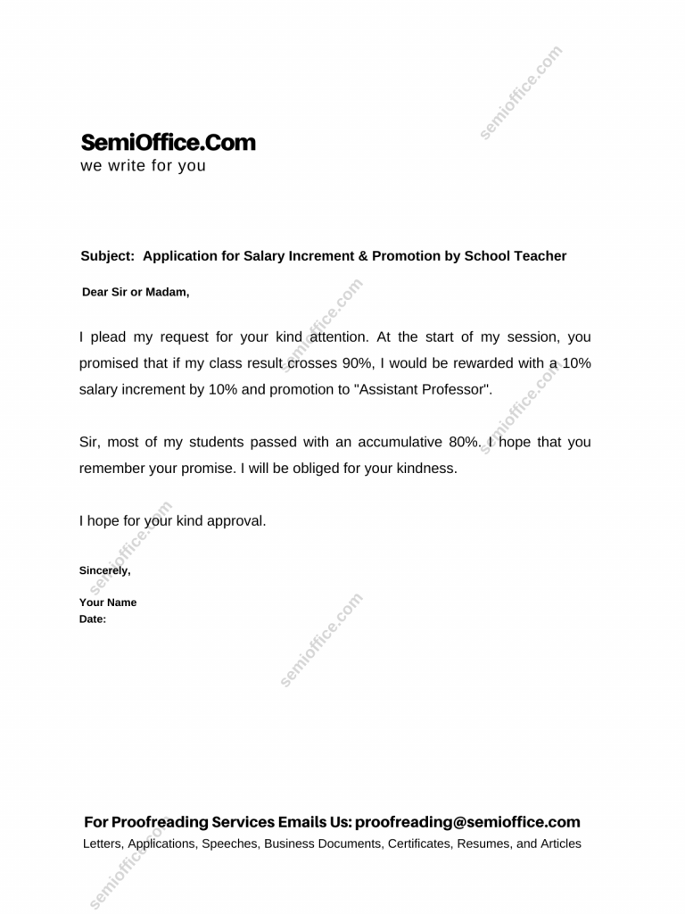 Application for Salary Increment & Promotion by School Teacher