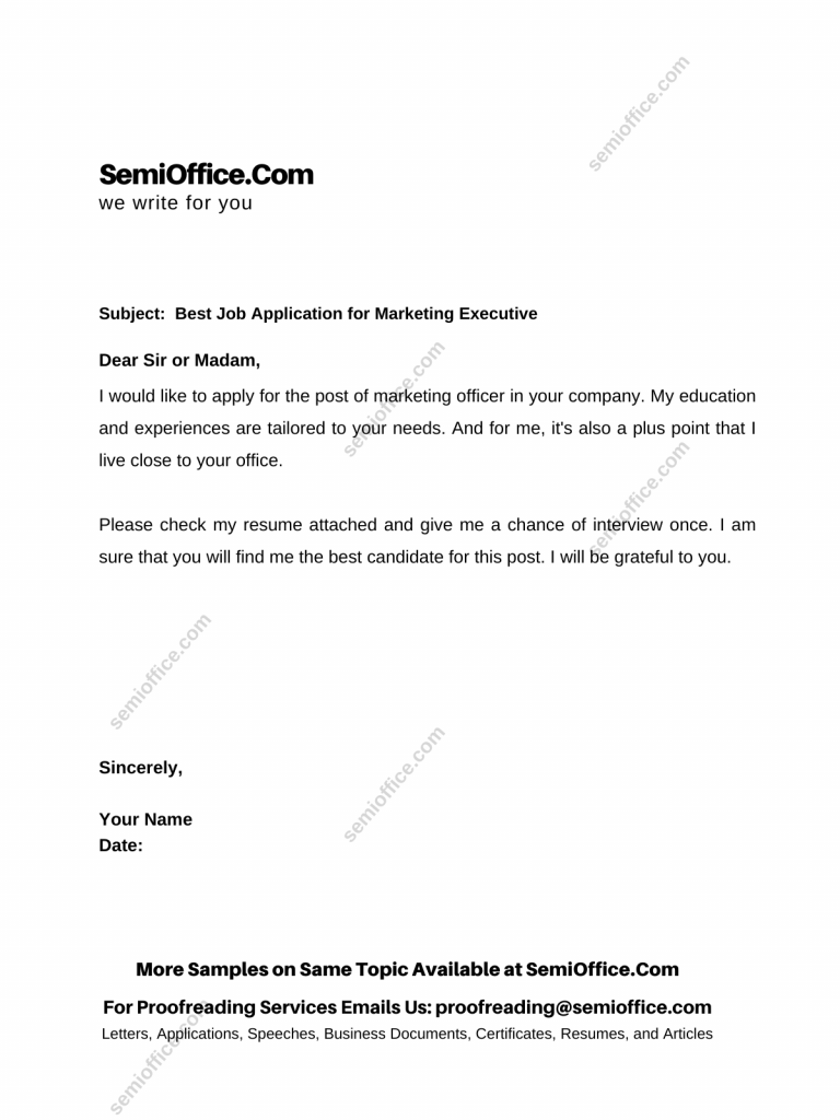 job application for marketing executive