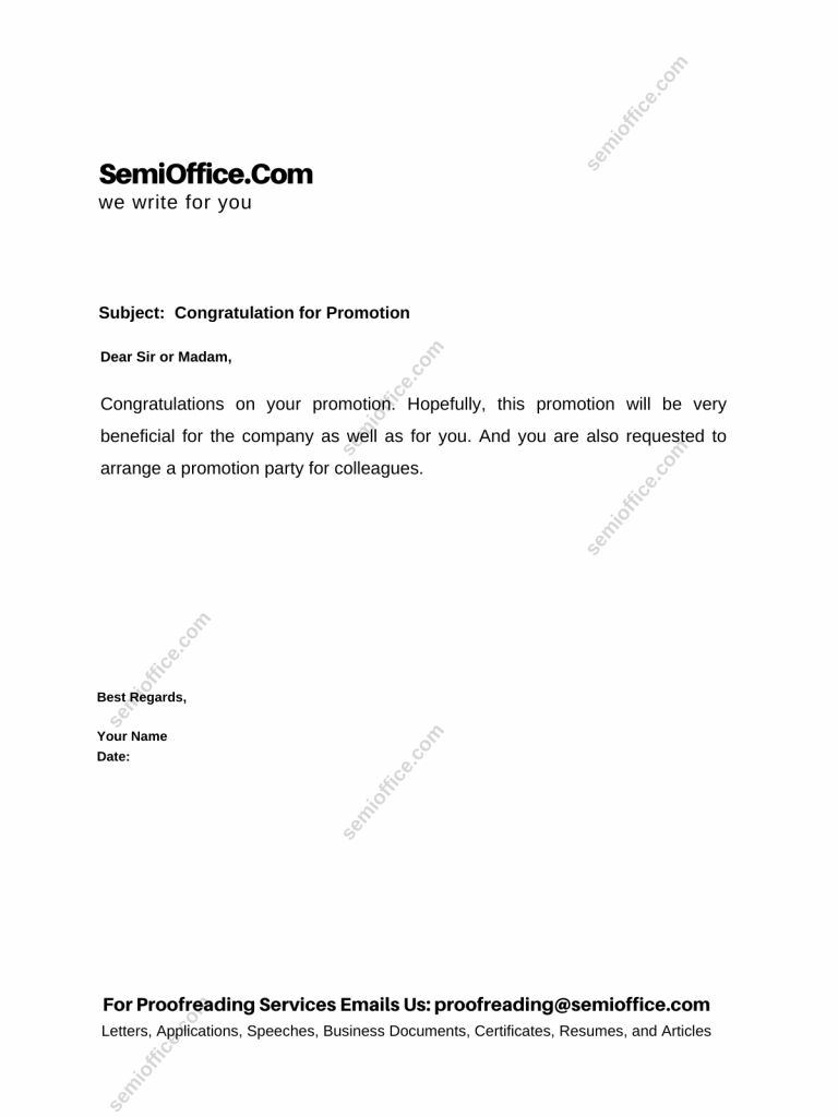 Congratulation letter for Promotion on the Job