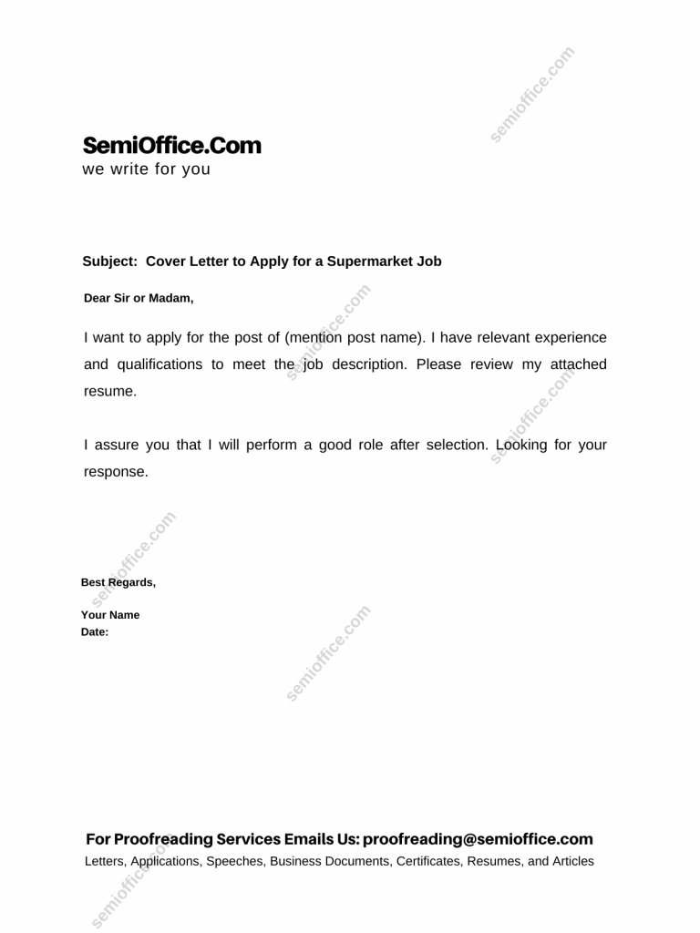 Cover Letter to Apply for a Supermarket Job