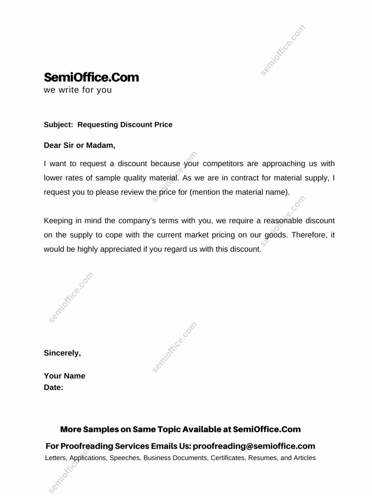 Discount Request Letter to Supplier By The Purchaser