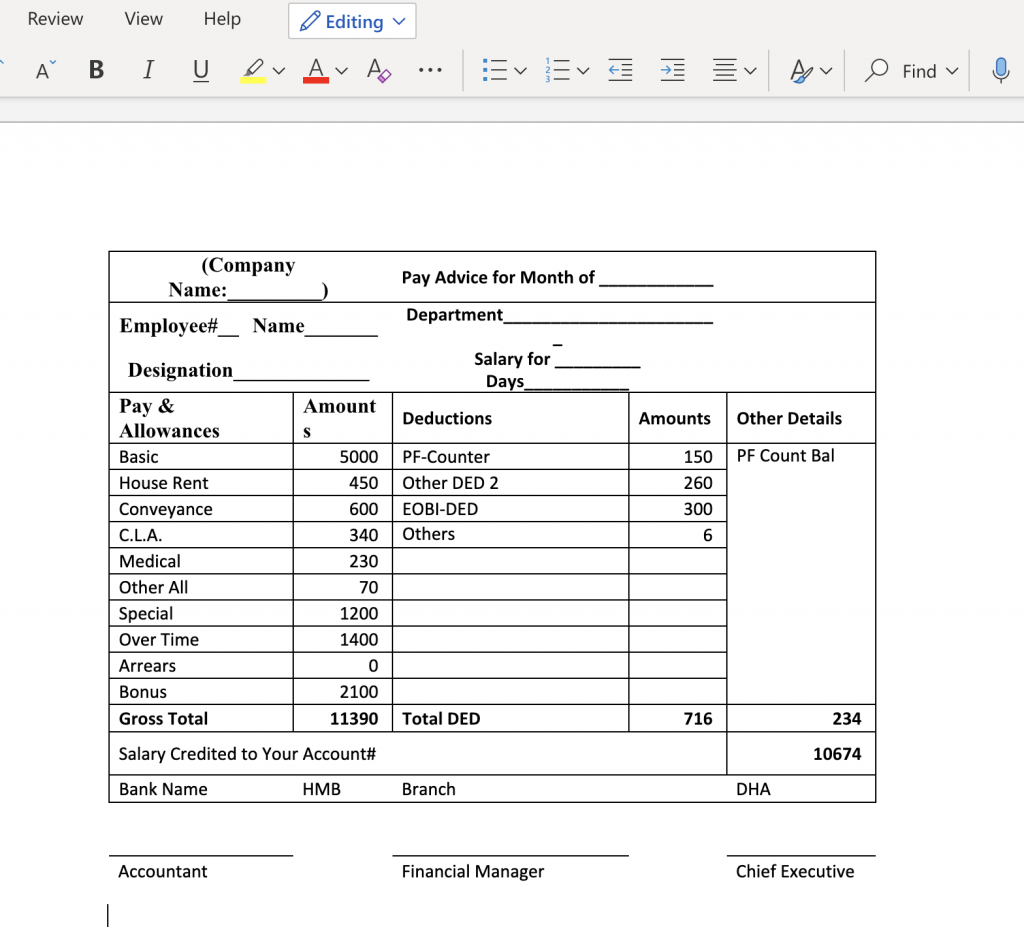 Salary slip format for companies and employees available in ms word for free download