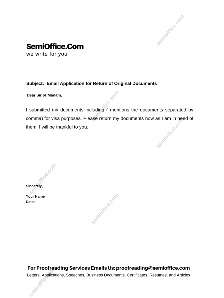 Email Application Requesting for Return of Original Documents