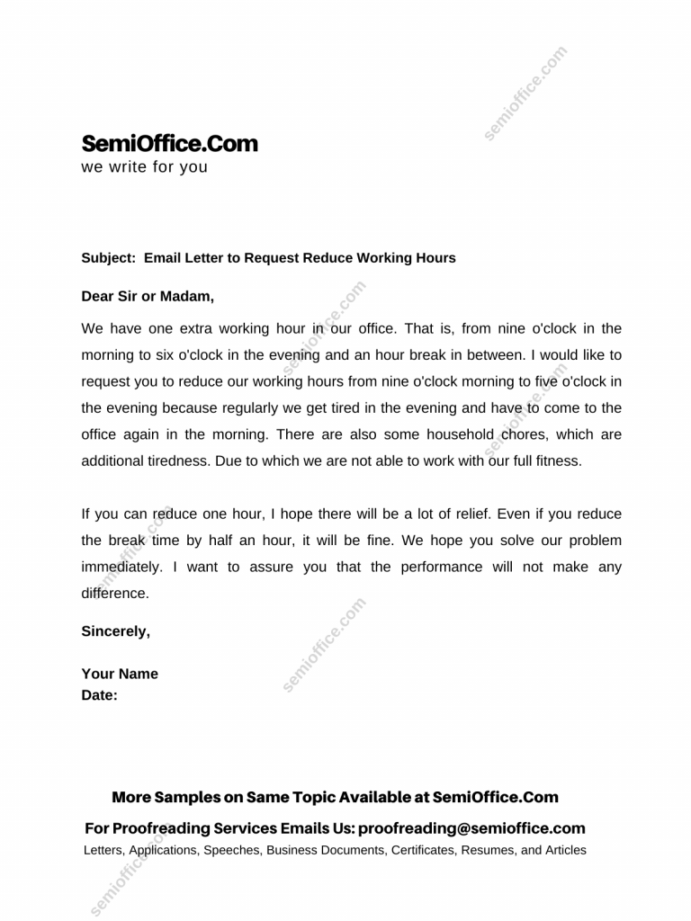 Email Letter to Request Reduce Working Hours