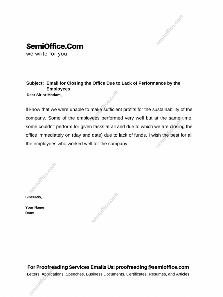 Email for Closing the Office Due to Lack of Performance by the Employees