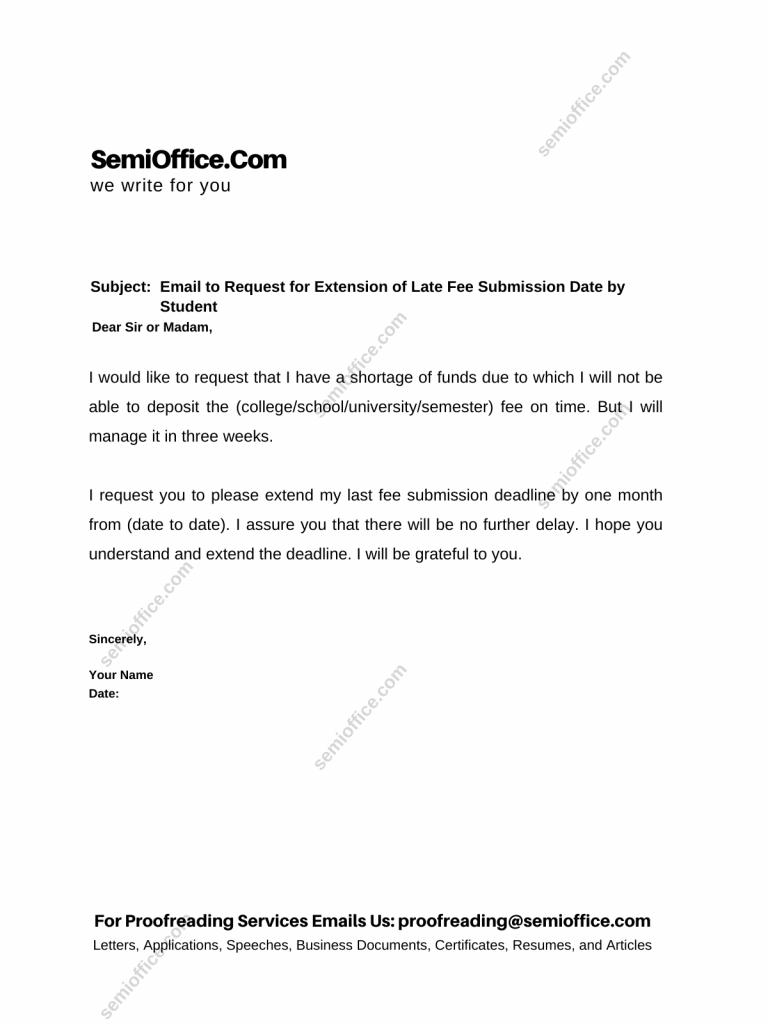 Email Application Letter to Request for Extension of Late Fee Submission Date by Student