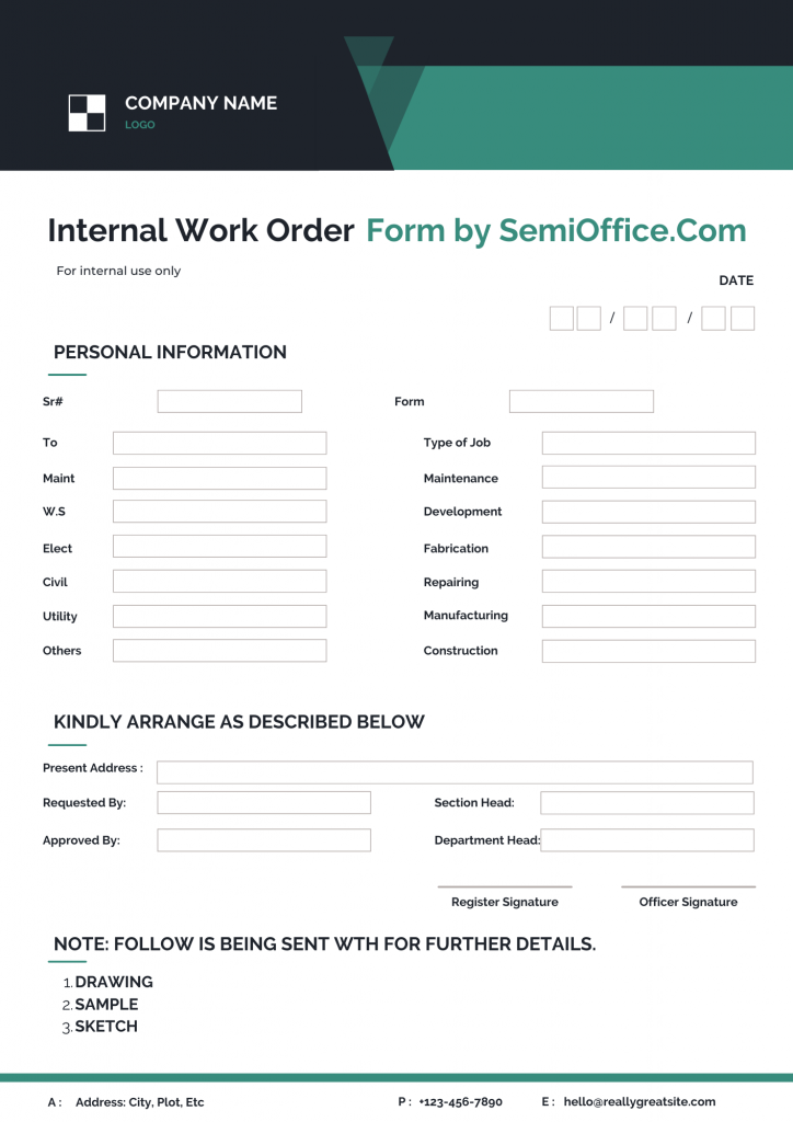 Internal Work Order Form Template Free Download