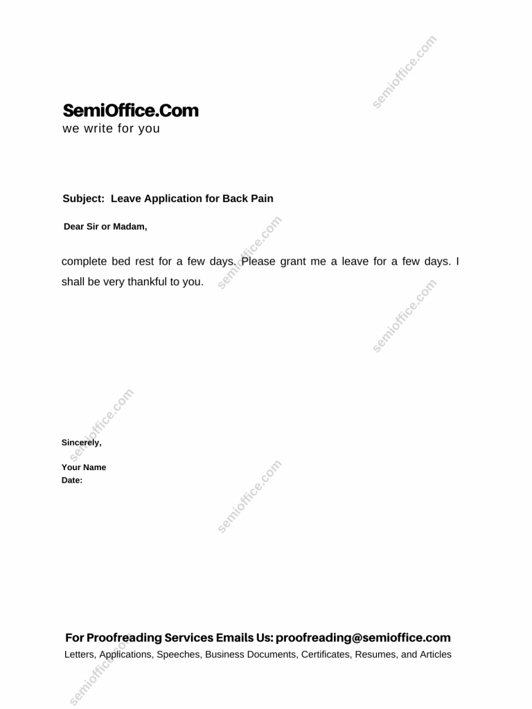 Leave Application for Back Pain for Office/School