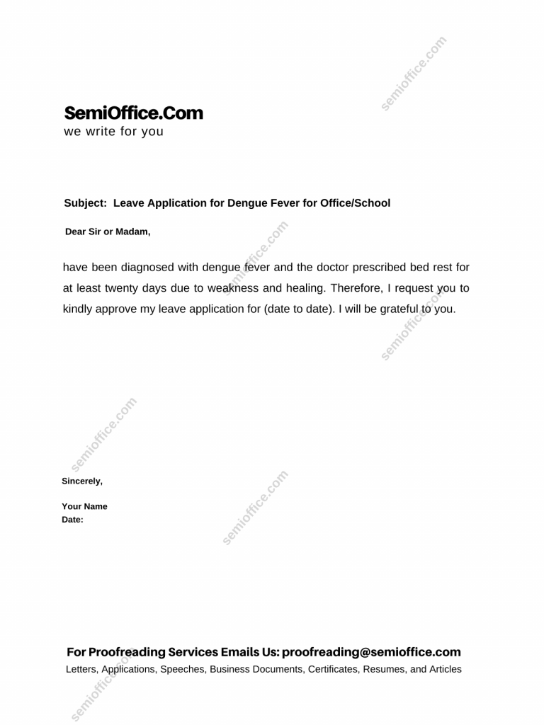 Leave Application for Dengue Fever for Office/School