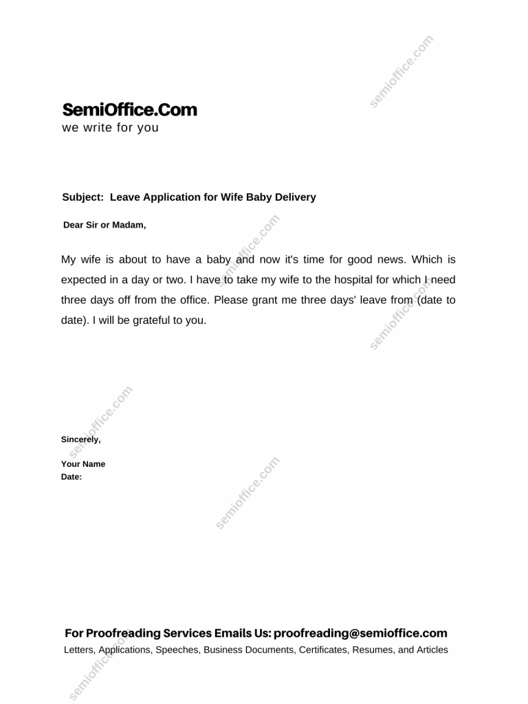 Leave Application for Wife Baby Delivery or Wife Pregnancy Delivery