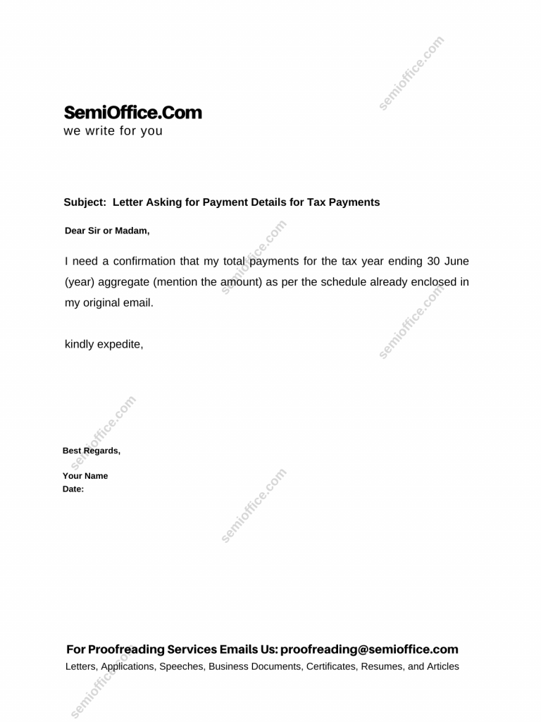 Letter Asking for Payment Details for Tax Payments