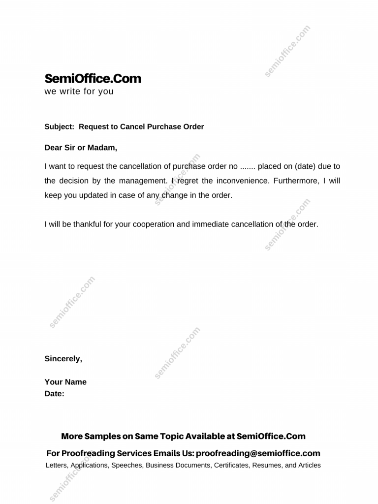 Regret Letter for Cancellation of Purchase Order