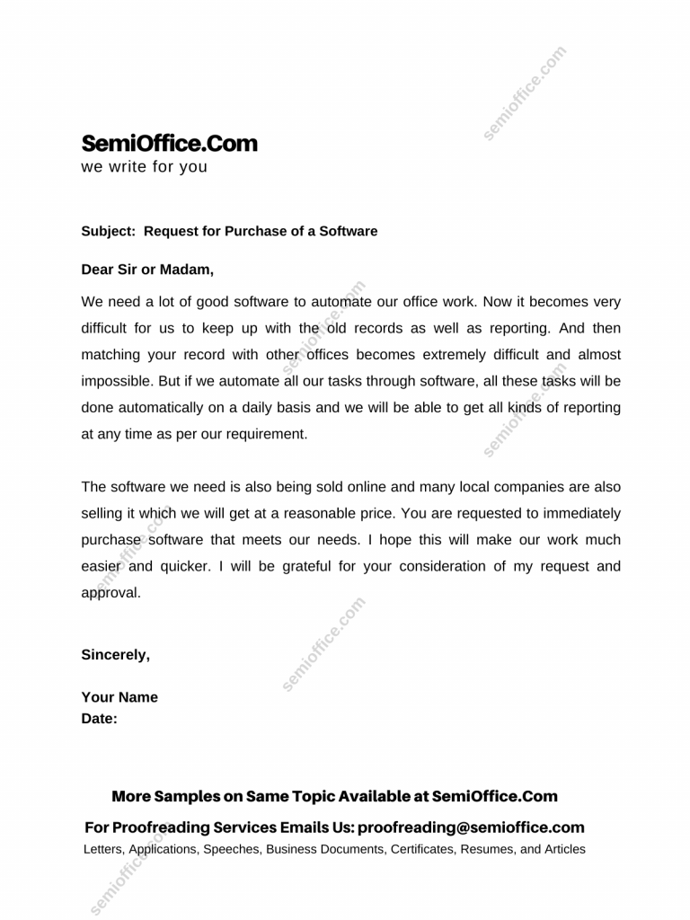 Request Email Letter to Purchase Software for Office, Retail Store, Factory etc