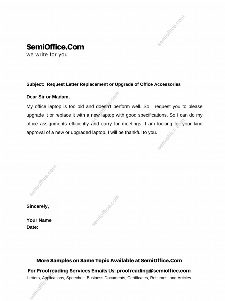 Request Letter for Replacement or Upgrade of Office Accessories