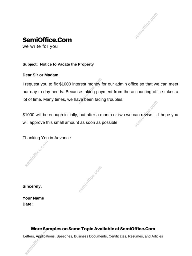 Request Letter for Imprest Cash/Money