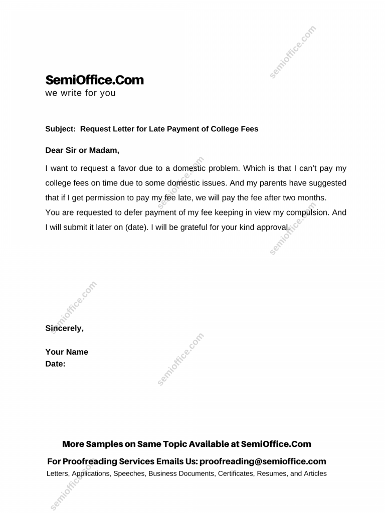 Request Letter for Late Payment of College Fees