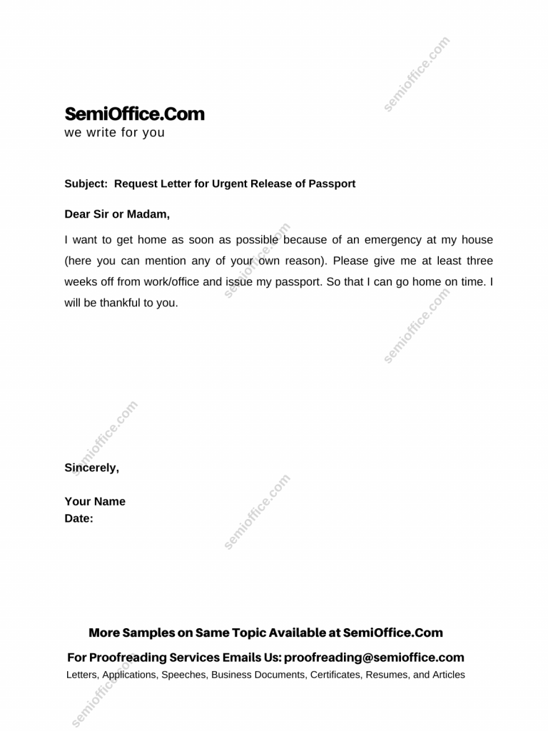 Request Letter for Urgent Release of Passport from Company