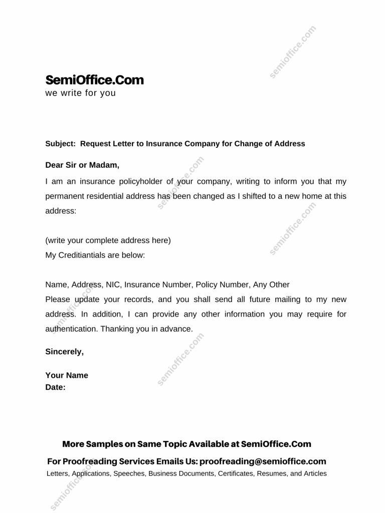 Request Letter to Insurance Company for Change of Address