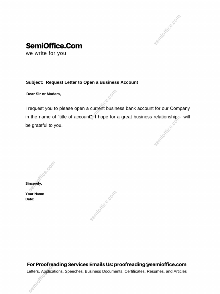 Request Letter to Open a Business Bank Account