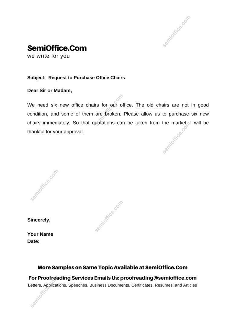 Request Letter to Purchase Chairs for Office, Company, or Factory