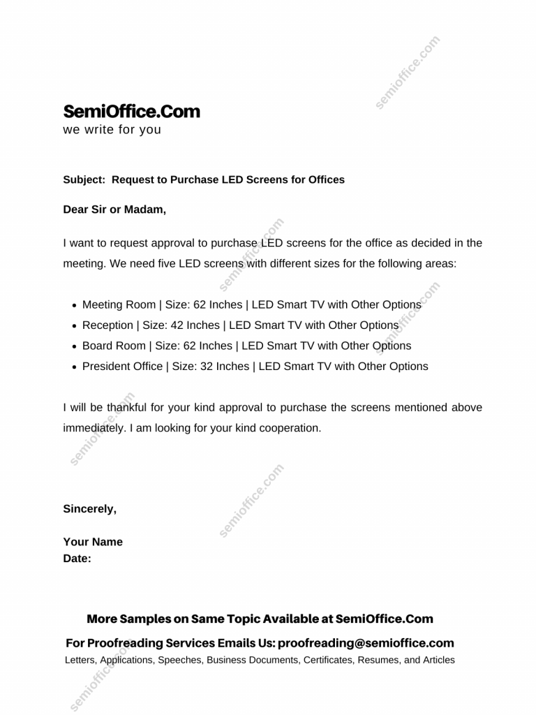 Request Letter to Purchase LED Screens for Office, Company, or Factory