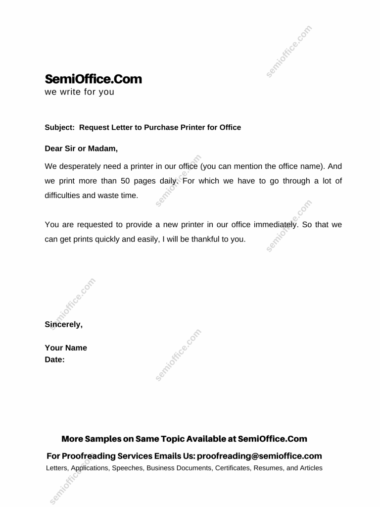 Request Letter to Purchase Printer for Office, School