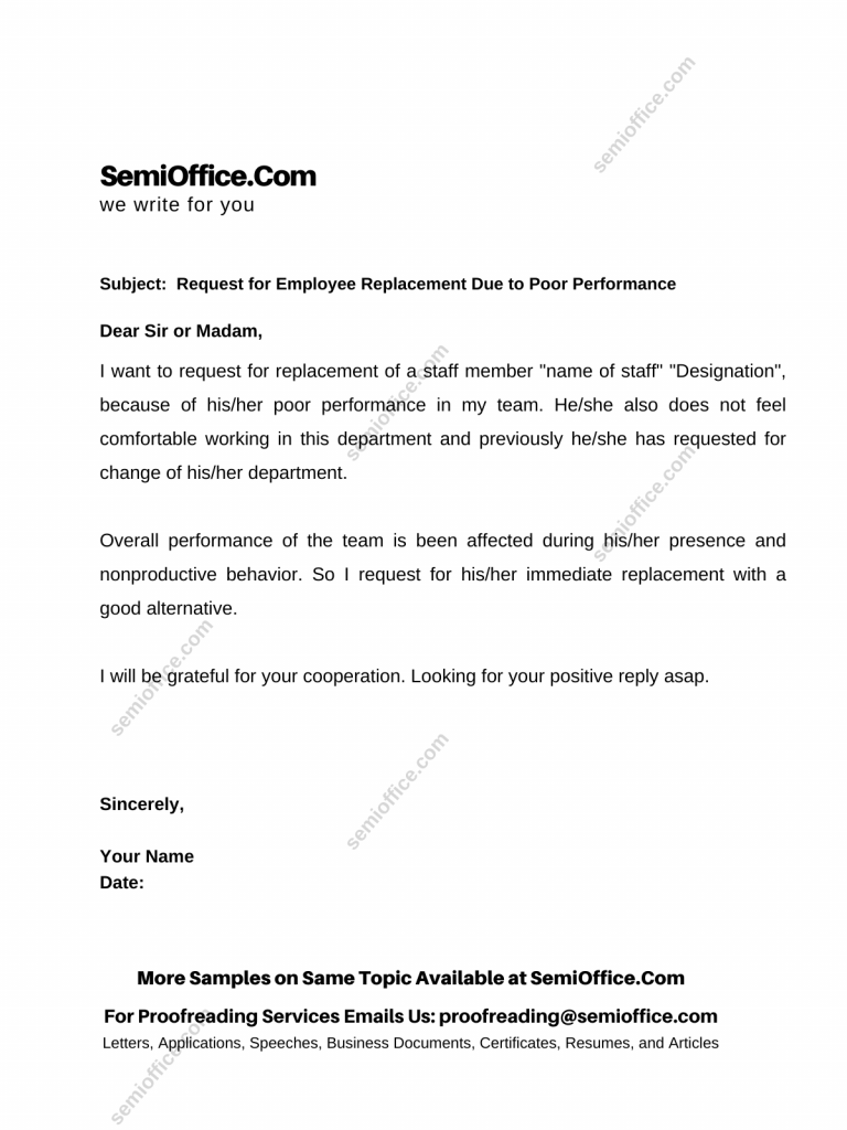 Request for Employee Replacement Due to Poor Performance