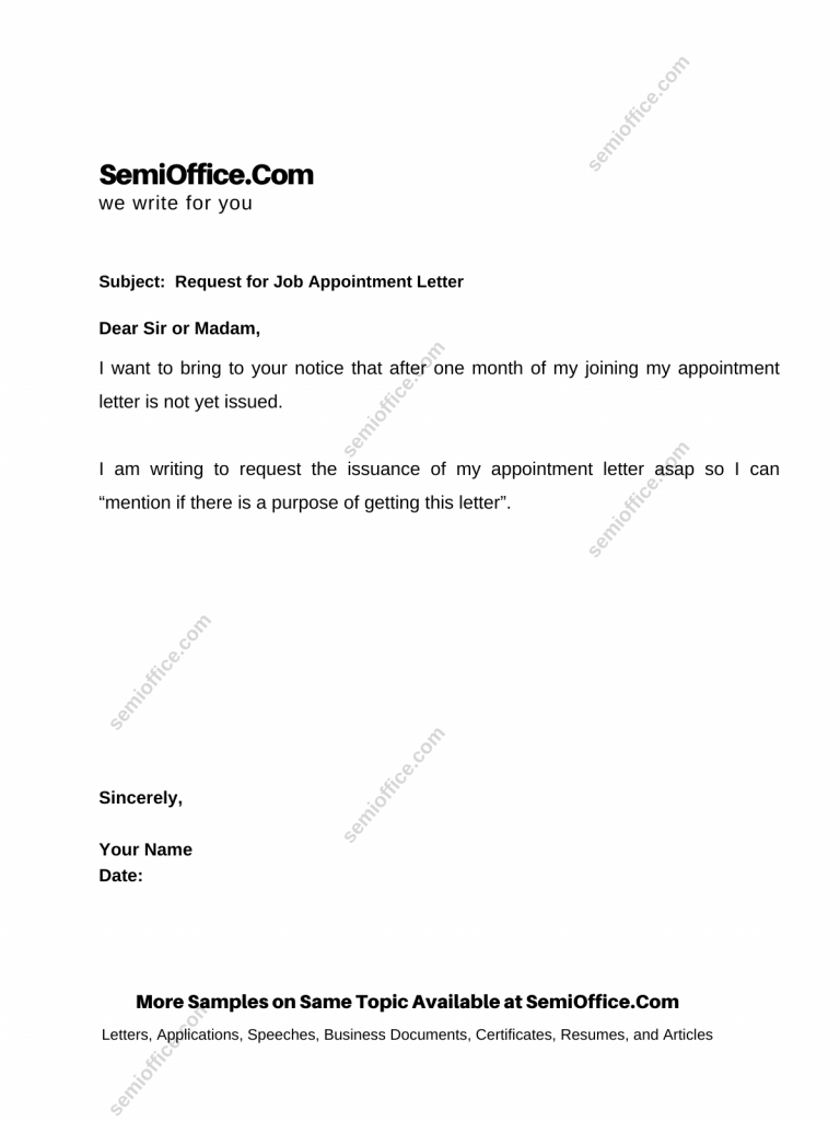 Request For Job Appointment Letter Sample