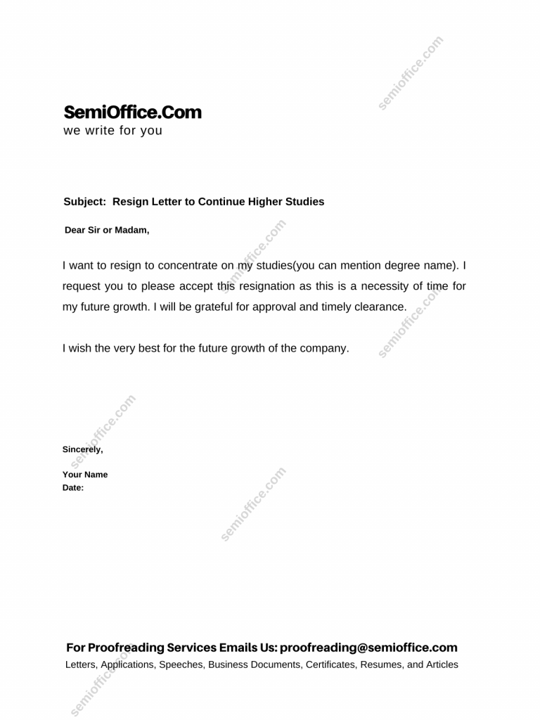 Resign Letter to Continue Higher Studies