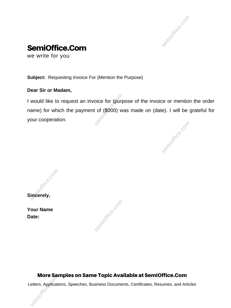 Sample Email Letter to Ask for Invoice