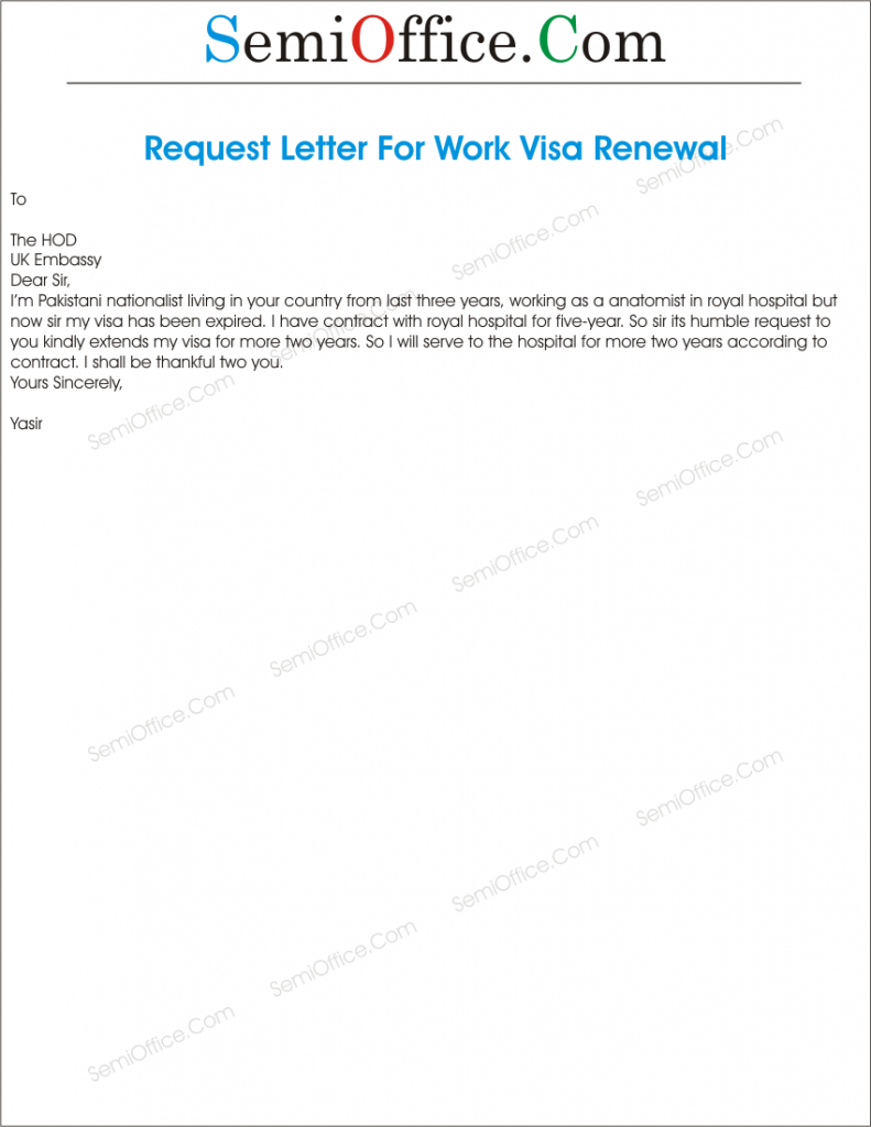 Sample Application for Renewal of Visa