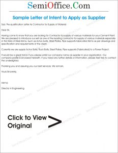 Sample Letter of Intent to Apply as Supplier