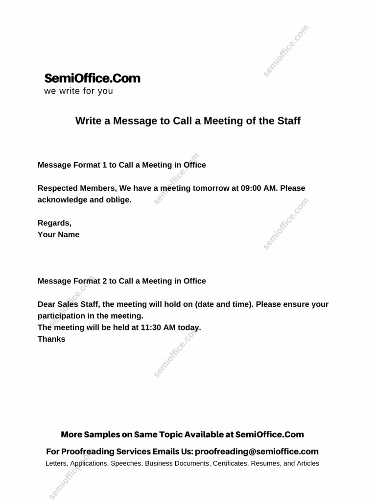 Write a Message to Call a Meeting of the Staff