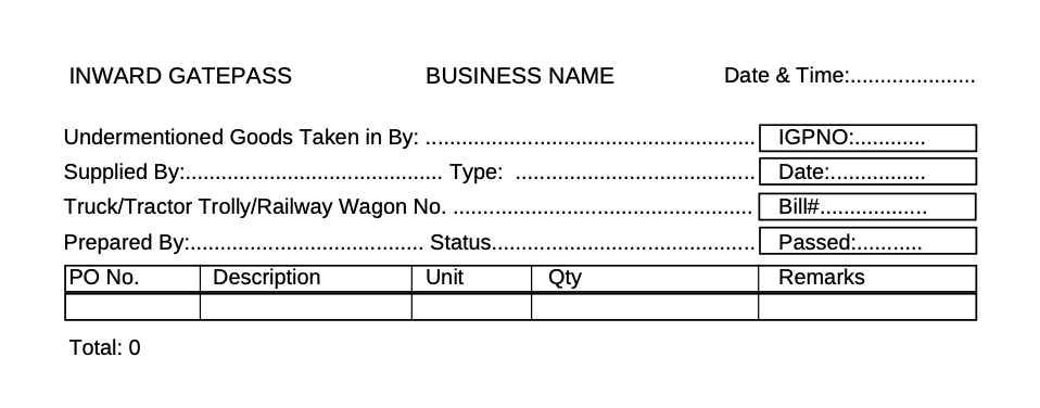 Gate pass format in excel for companies and businesses